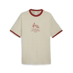 PUMA Mens X Palm Tree Crew Ringer Graphic Crew Neck Short Sleeve Casual Tops Casual - Beige
