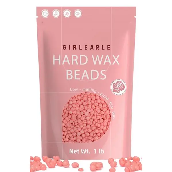 GIRLEARLE 1LB Wax Beads for Hair Removal Sensitive Skin with Rose Formula | Hard Wax for Full Body, Facial, Brazilian Bikini, Armpit, Chest, Eyebrow, and Legs at Home Wax Refill for Women & Men (pink)