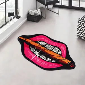 Valentine's Day Lip Print Faux Wool Rug, Decorative Rug Mat, Soft Comfortable Carpet for Living Room, Cartoon Design Home Decor, Casual Style, Decorative Area Rug