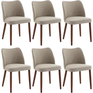 YJ-Garvee Dining Chairs Set of 6 – Modern Linen Upholstered Armless Kitchen Chairs with Wood Legs, Wing Backrest Support & Leveling Feet, Space-Saving Design for Dining Room & Home Office(Camel）