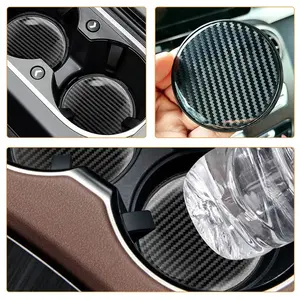 2-Piece 7x7cm Carbon Fiber Car Cup Holder Mats, Reusable Anti-Skid Heatproof Insulating Drink Coasters, Sublimation Automotive Interior Accessories
