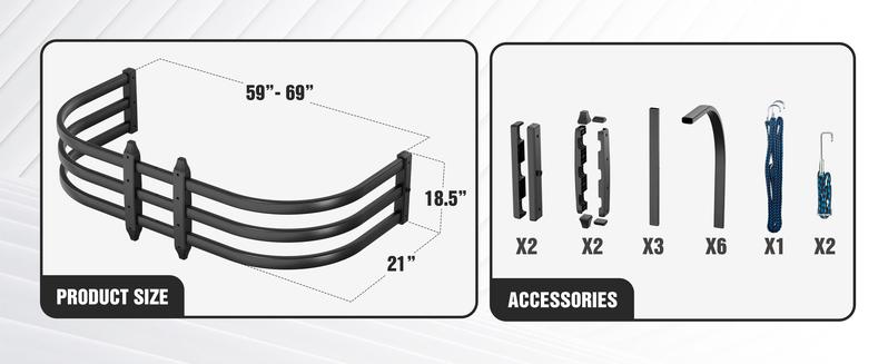Truck Bed Extender, Aluminum Retractable Tailgate Extender, 59"-69" Adjustable Length, Drill Required, Fits for Chevy Silverado & GMC Sierra, Ford F-Series, Dodge Ram, Tundra, Nissan Titan