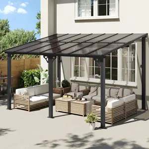 Aoxun 14' x 10' Gazebo Outdoor Patio, Lean-To Pergola for Backyard with Sloped Roof, Heavy-Duty Wall-Mounted Awning for Deck