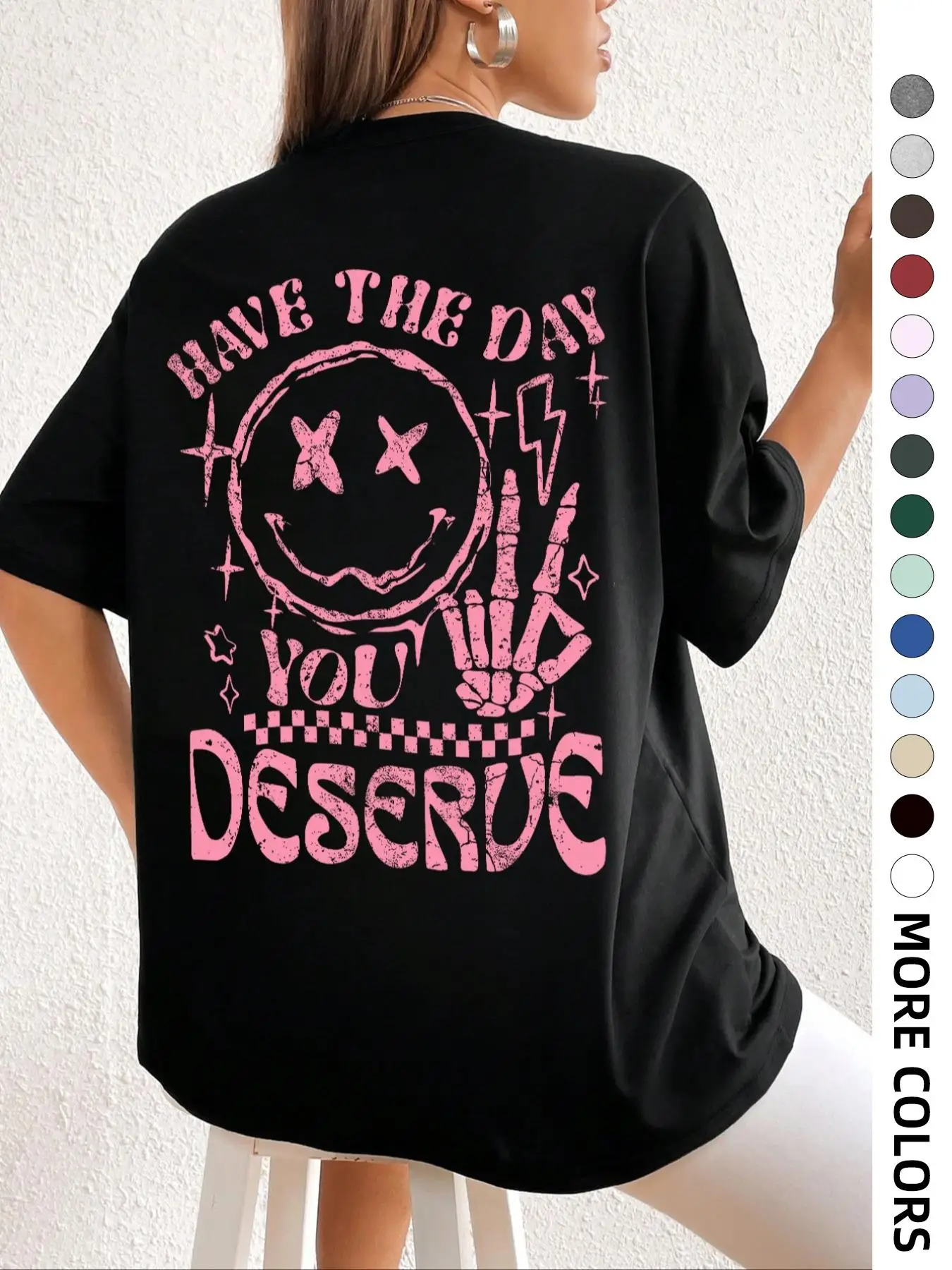 Women's Cartoon & Letter Print Drop Shoulder Tee, Fashion Casual Crew Neck T-shirt for Daily Holiday Vacation Outdoor Wear, Graphic Tees, Ladies Teen