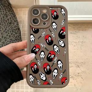 Horror Scary Scream Ghosts Face Halloween Phone Cases for iPhone17 16 15 14 13 Mini 12 11 Pro Max Plus Samsung S25 Ultra S24 FE S23 S22 TPU Shockproof Cover Protective Protector