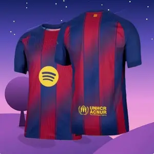 25 26 Home Red And Blue 11# Raphinha Short Sleeve Soccer Jersey Fans Version