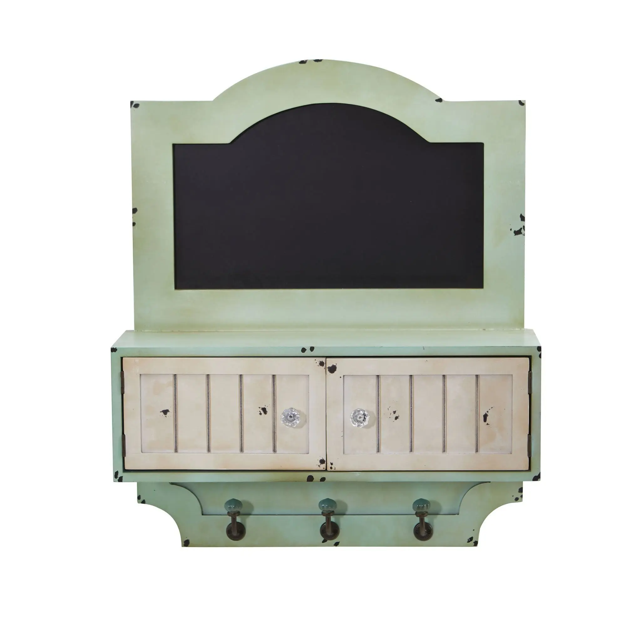 21.5in Vintage Chalkboard Office Wall Multi-Functional Organizer Storage Unit with Doors, Decorative Hooks, Desk Decor for Office Desk Supplies, Entrance Jewelry Organization