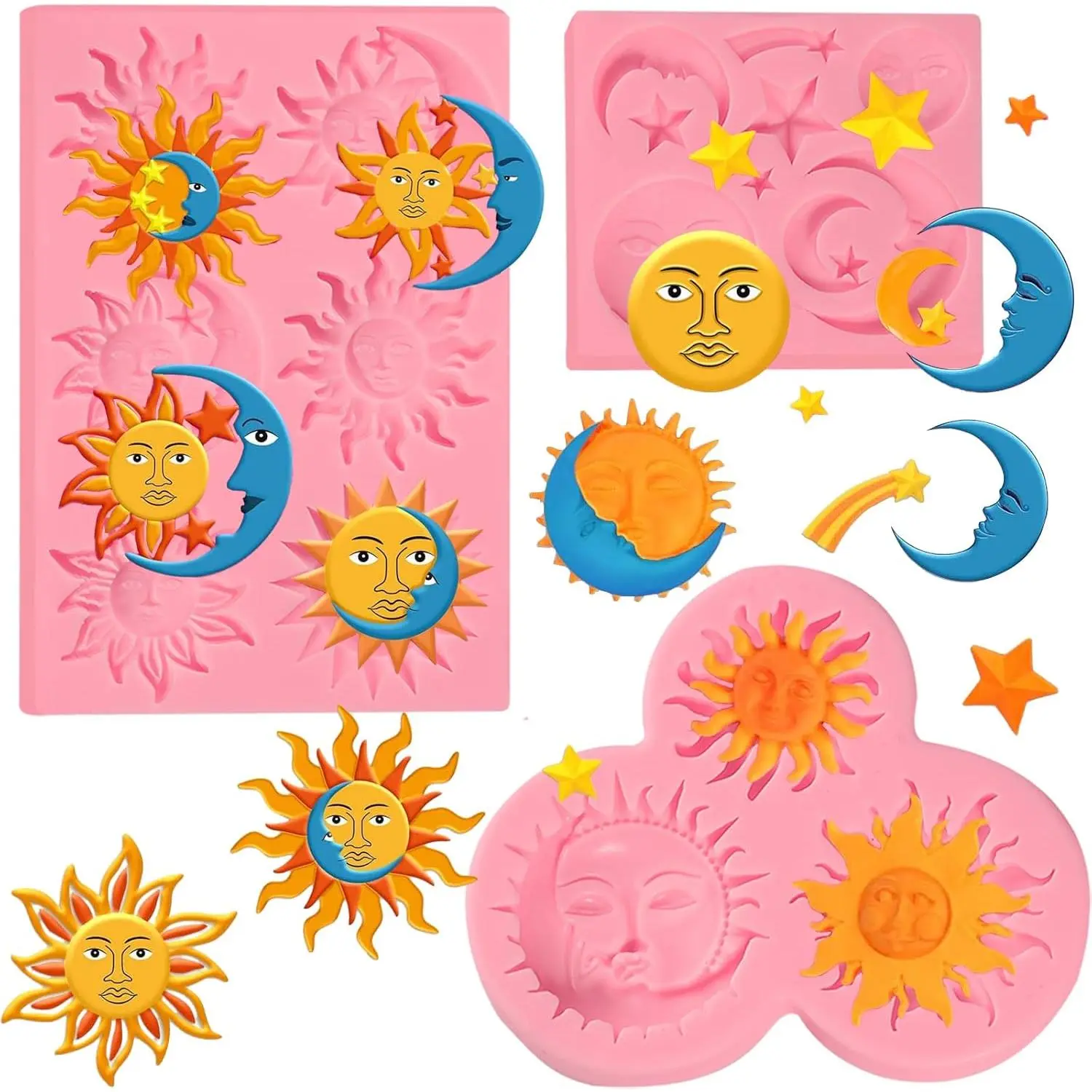 Sun and Moon  Cake Decoration Fondant Mold 3 count, Greek Mythology Various   Molds, for Candy, Biscuits, Mousse, Kitchen Baking, Cupcake Toppers, Modeling Clay, Plaster