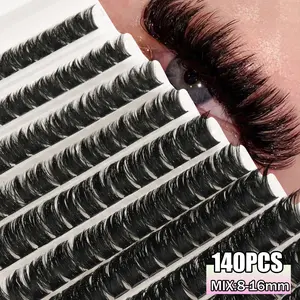140 Piece D Curl 80D False Eyelashes, Makeup, Fluffy Natural Look, DIY Segment Tray, Beginner Friendly, Dense Reusable Individual Lash Extensions