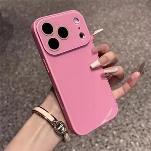 Candy Macaron Series – Skin-Feel Crystal Clear Case for iPhone 17, 16, 15, 14, 13 Pro Max – Soft TPU Bumper + Hard PC Back – Full Lens Coverage – Cute, Minimalist, Pink & White Cellphone Protection