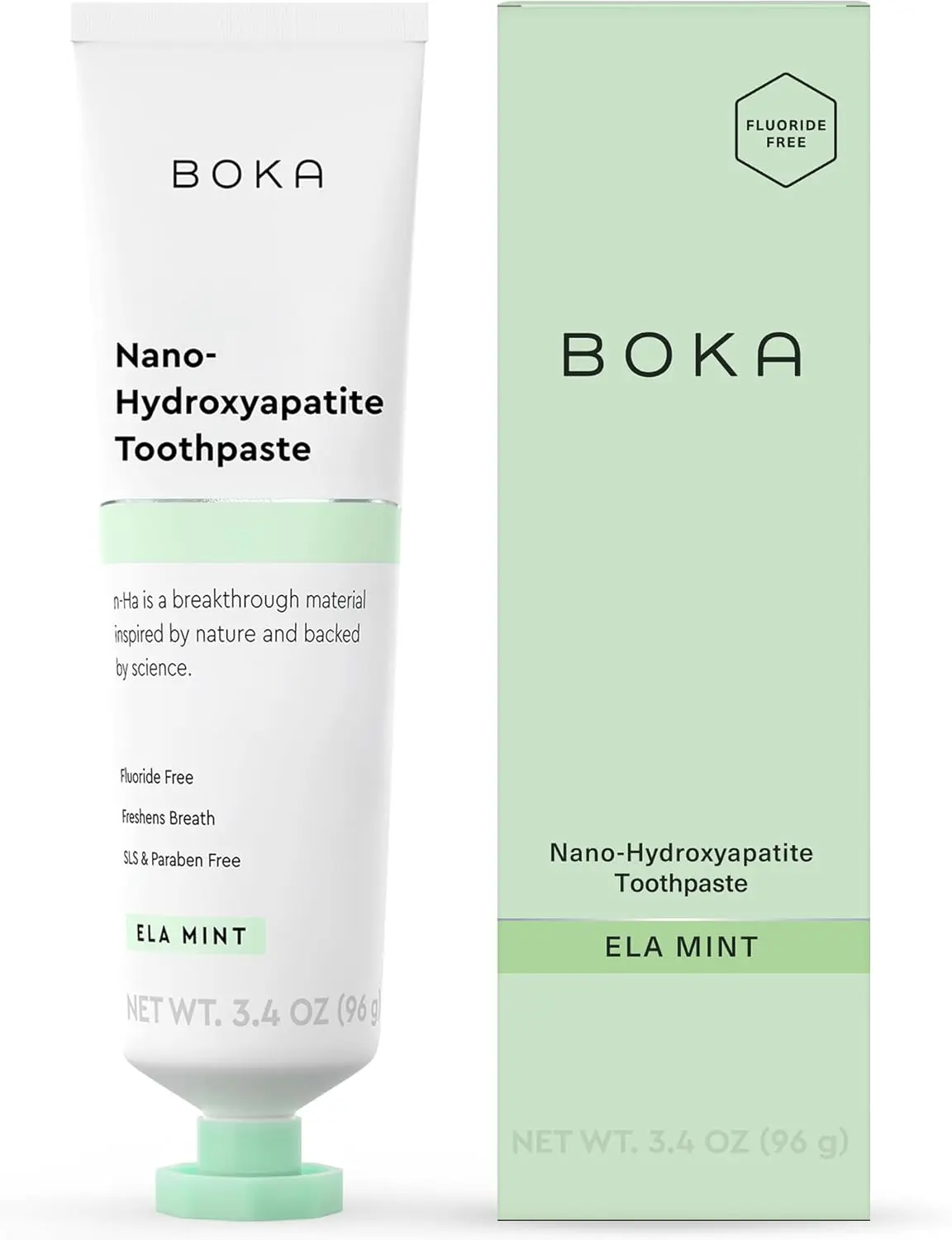 Boka Toothpaste - Fluoride Free Toothpaste, Nano Hydroxyapatite Toothpaste | Appropriate for Sensitive Teeth - Adult Oral Care - Ela Mint - 3.4 Oz, 1PK