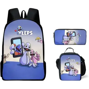 Yeeps 3Pcs Anime Backpack,16in Double Shoulder Cartoon Cute Travel Backpack Lightweight