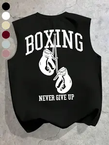 Men's Boxing Gloves Graphic Sleeveless Vest, Soft Skin-Friendly Fabric, Vintage American Style, Loose Fit, Casual Wear, Tank Tops Workout