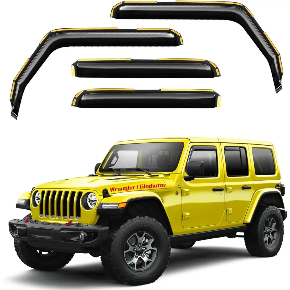 4pcs In-Channel Full-Side Polycarbonate Window Rain Guards, Extra Durable Vent Shades with In-Channel Installation for Jeep Wrangler JL 2018-2025 & Gladiator 2020-2025, Ventilation-Enhanced Exterior Car Accessories