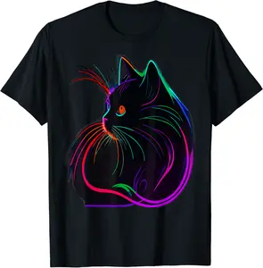 Black Cat Realistic Watercolor Cute Cat Paint Colorful Cat T-Shirt - Zamayraceles Shop 70B0CG28TJSL