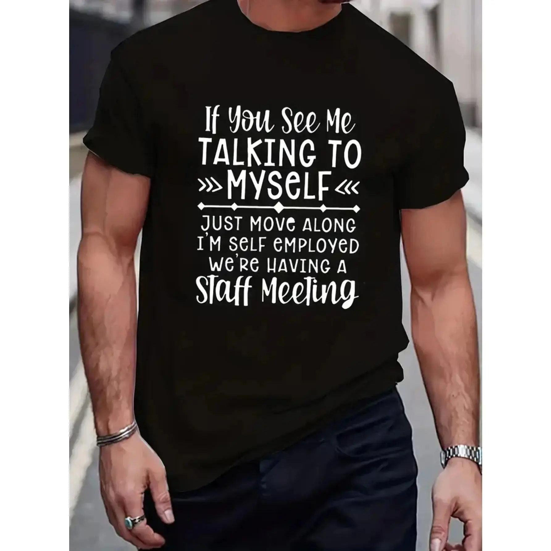 Self-talking Boss Text Printed T-shirt Casual Short-sleeved Men'S T-shirt Spring and Summer Fashion Tops Comfortable Round Neck T-shirt Regular Fit Versatile and Stylish Daily Wear