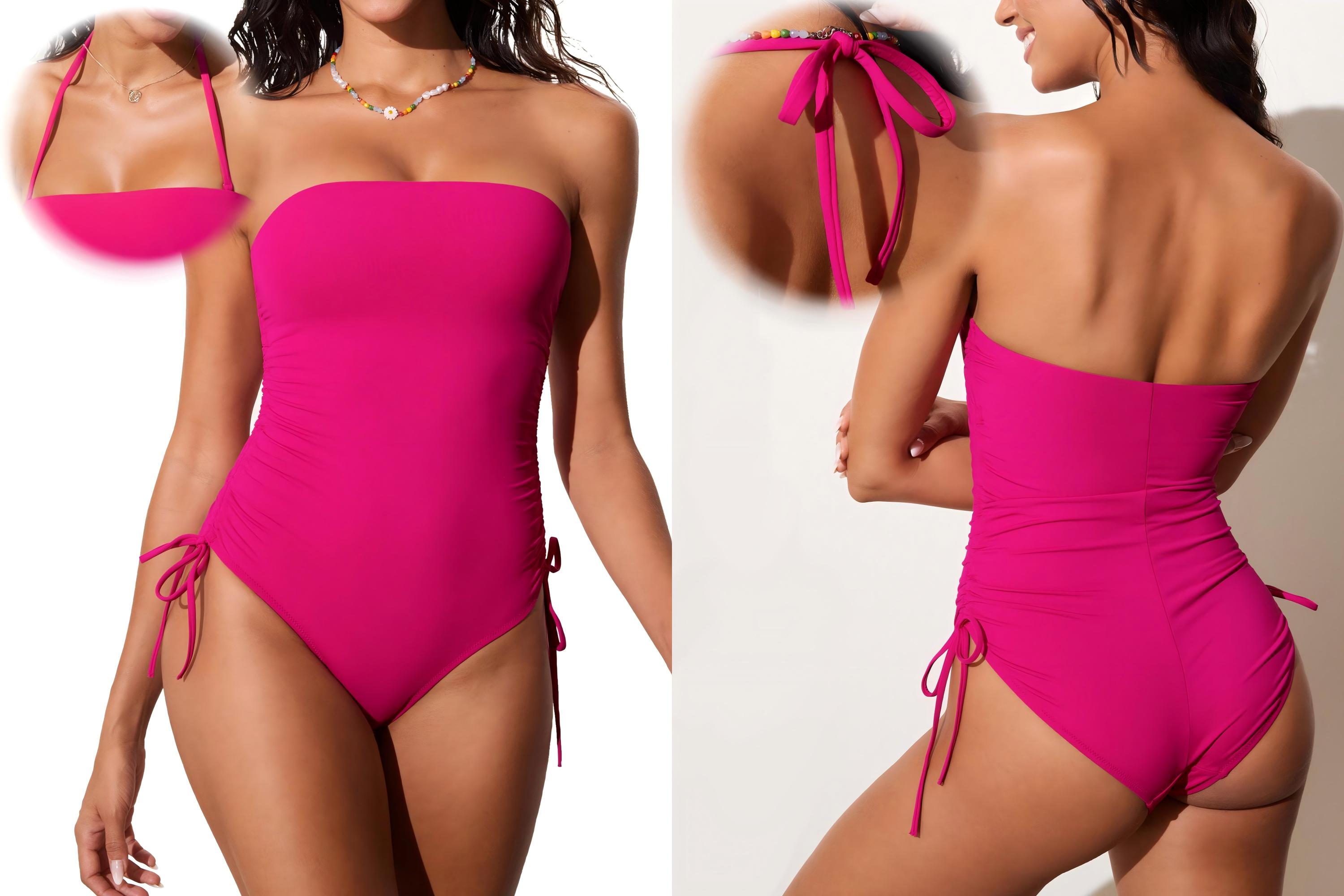 DOBREVA Women's One Piece Swimsuit Strappy Backless Bathing Suit Cut Out Lined Scoop Neck Adjustable Straps Swimwear