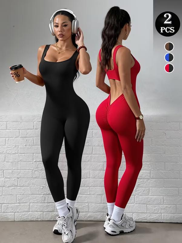 TCVC Women's U-Neck Sports Set - High Elasticity Quick-Dry Seamless Jumpsuit for Yoga Gym Exercise - Comfortable Breathable Two-Piece Athletic Wear