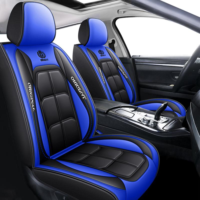 New Blue Five-Piece Set 2 Front 3 Rear Universal Car Seat Covers All-Season Full Leather Look Breathable Protector Changing Mat car  gifts katz kin _ leather