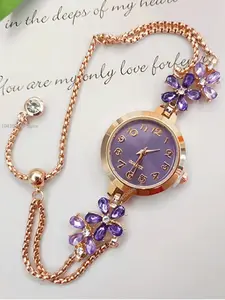 Fashion Women's Light Luxury Quartz Bracelet Watch Premium Exquisite Violet Crystal Women's Watches Present
