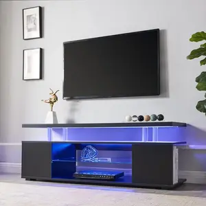 TV Stand for 60 Inch TV LED Gaming Entertainment Center Media Storage Console Table with Large Side Cabinet for Living Room( Black) On-Site   RR