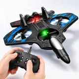 Remote Control Airplane RC Fighter Jet Drone with 360° Flips, LED Lights, Stable Hover and Vertical Takeoff and Landing, EPP Foam Flying Toy for Kids and Beginners