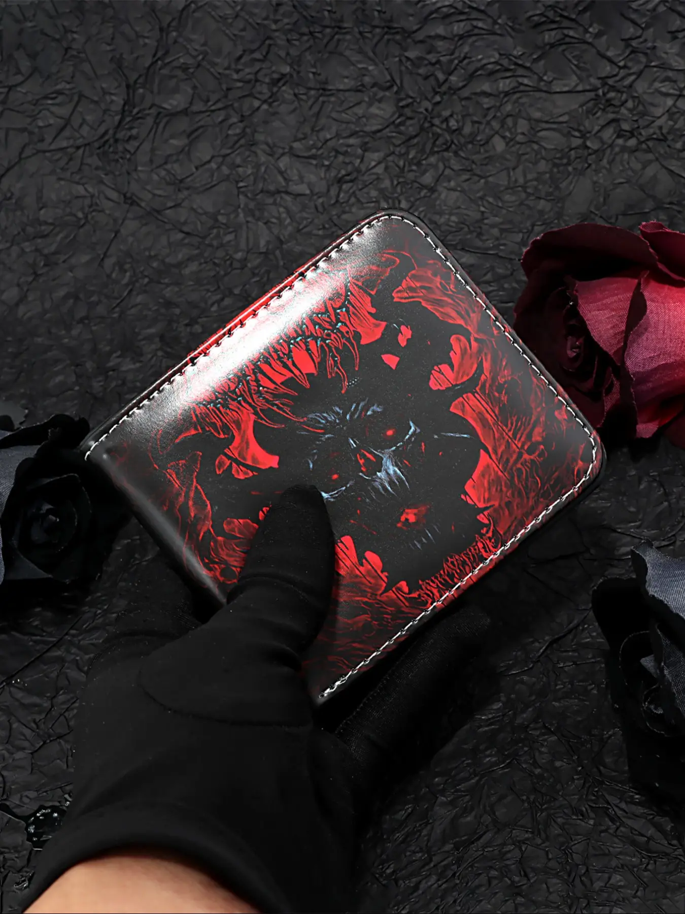 Trendy Punk Style Men's Wallet Card Holder, Durable Fashion Wallet, Skull Print Money Bag, Durable Mid-Young Adult Wallet, Party Style, All Seasons, Durable Bifold Wallet, Fashionable Wallet