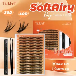 TickFri SoftAiry DIY Cluster Lashes 30D & 40D Mixed Length False Eyelashes with Bond Glue Tweezers for Beginners Easy At-Home Application Eyelash Set