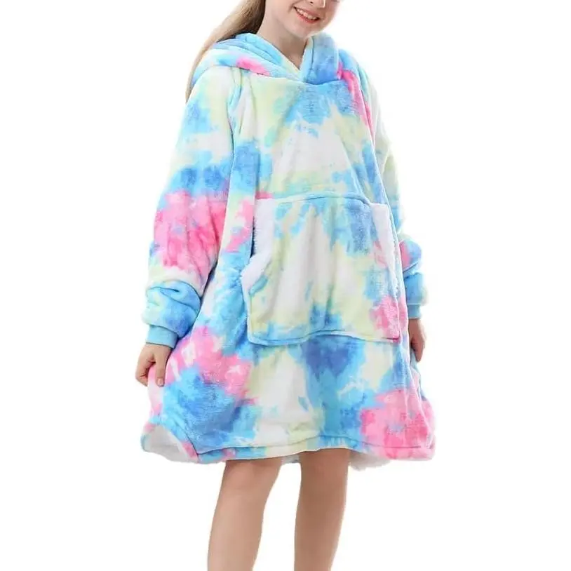 QQC P-GCS020 Kids' Oversized Flannel-Sherpa Hoodie, Wide Sleeve, High Neck, Silky & Skin-Friendly, Cute & Fascinating Patterns, Snug Cuffs, Deep Pockets, 220 Gsm Flannel, Tumble Dry on Low Heat, for Boys/Girls (Children's Day Ready)