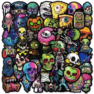 50PCS Colorful Skull & Ghost Face Graffiti Stickers - Funny Stickers Unique Creative Decor for Halloween Festivals AnimeWorlds Store Premium Skull Stickers