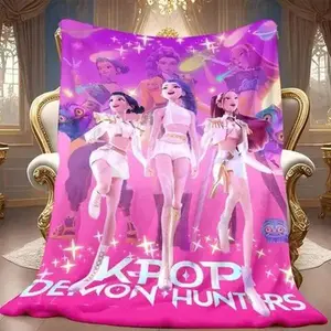 Kpop Demon Hunters Blanket Cozy K-Pop Huntrix Inspired Anime Gift for Fans Soft Plush Throw,The Best Gift For Children Cartoon Blanket Halloween and Christmas Gifts