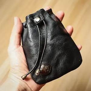 Leather Coin Bag with Drawstring, Unisex Change Holder, Valentine's Gift, Wallet Coin Pouch, Men's Leather Money Clip