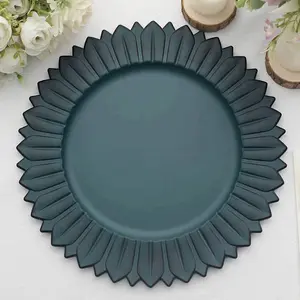 6-Piece Disposable Teal Plastic Charger Plates - 13" Round, Matte Finish, Sunflower Rim, Home & Festive Party Disposable Tableware, 6 Pieces