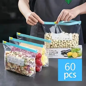 60pcs Zipper Storage Bags in 3 Sizes, Food Sorting and Storage Bags, Food Fresh-Keeping Sealed Bags, Suitable for Fruits, Grains, Vegetables, and Meat, Kitchen Storage and Organization, Kitchen Accessories