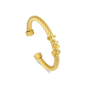 Aprilery Gold-Tone Twisted Cable Bangle with Script Motif – Modern Elegance in a Timeless Design