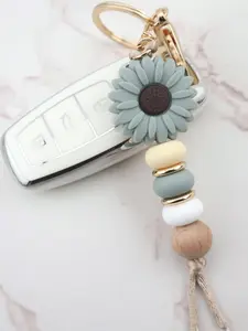1pcs New Large Flower Multicolor Silicone Keychain, Handmade Beaded Bag Charm, Sunflower Car Keychain, Boho Style, All Seasons
