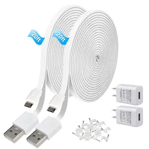 2Pack 20FT Power Extension  with Wall Adapter Compatible with  Cam v3/v4/OG/v3 Pro,  Cam Pan,NestCam Indoor,SimpliSafe,USB