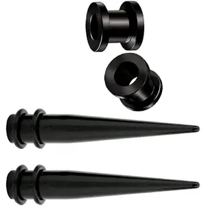 Stainless Steel Ear Gauge Taper Stretching and Single Flare Plugs Flesh Tunnel Kit (1G - 7mm) 2 Steel Tapers & 2 Steel Tunnels (4 Pieces) Tunnels Ear Stretching Kit Gauges Gauging Plugs