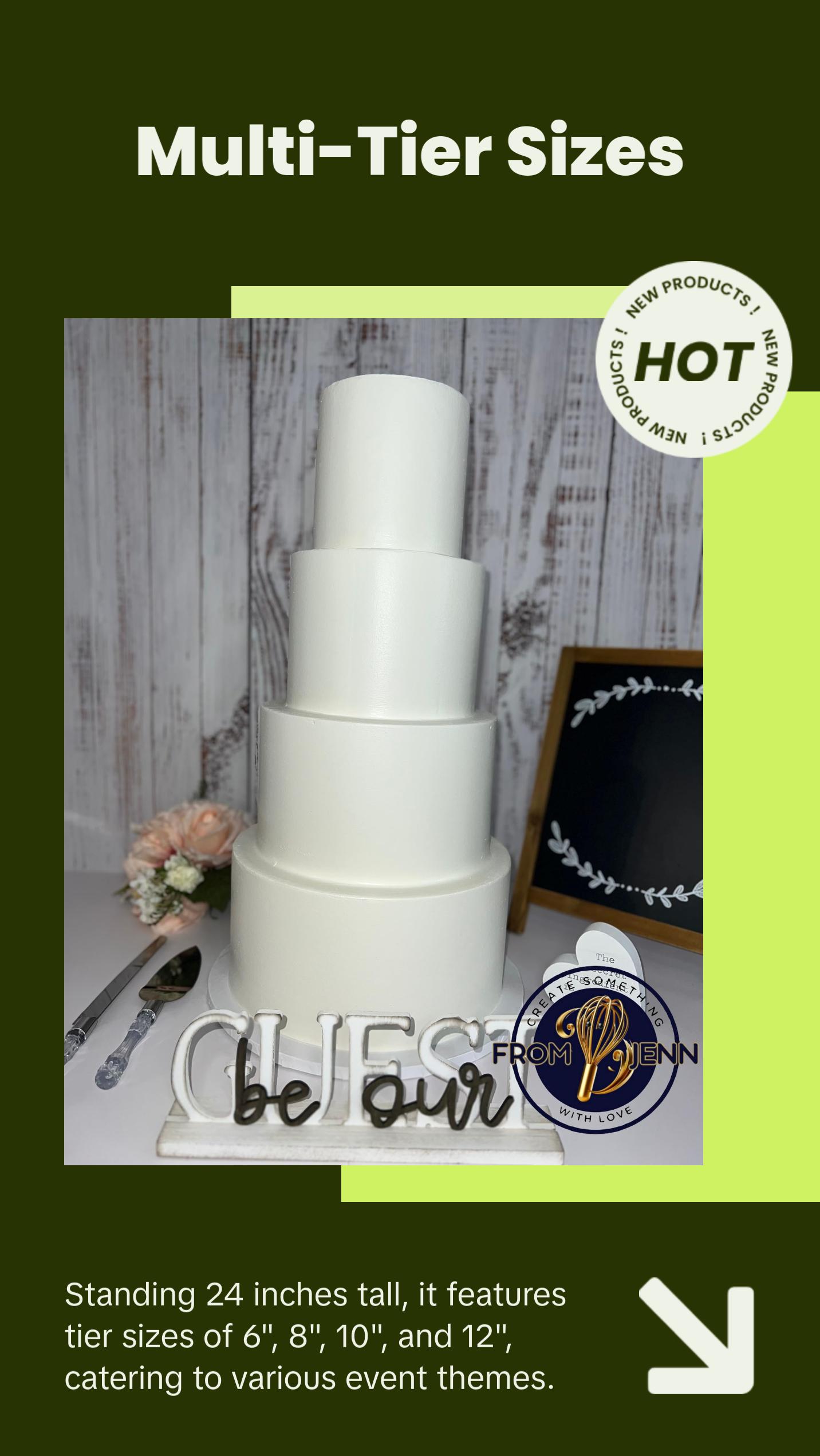 FromJennWithLove 4 Tier Fake Cake for Weddings & Events, Ivory, Smooth Texture, Customizable