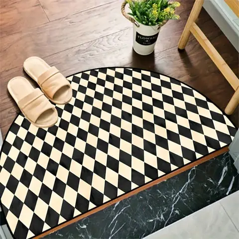 Vintage Bohemian Style Half Round Welcome Rug, Door Entrance Rug, Soft Plush Non-Slip Door Mat for Entryway Garden Porch Living Room Bedroom
