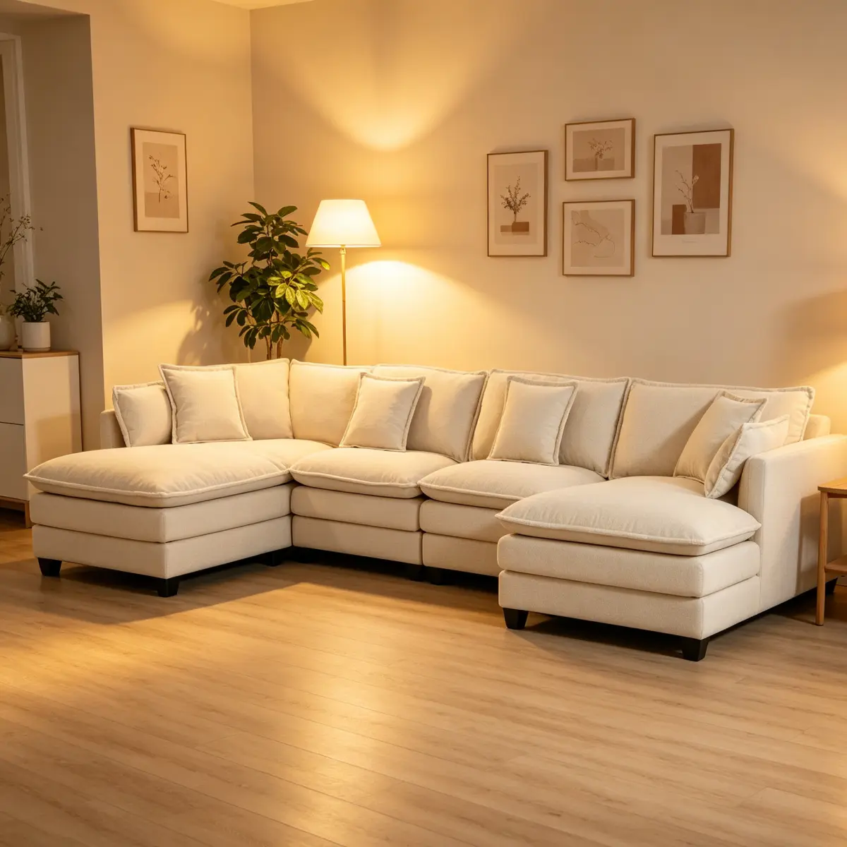 AobtkelModern 4seats with 2ottoman 149.61"Sectional Sofa with Waist Pillows,4-seat Upholstered Symmetrical Sofa Furniture,Sleeper Sofa Couch with Chaise Lounge for Living Room,Apartment,3Color#Summervibes