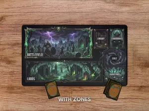 Dark Themed Playmat with Zones, Necromancer Deskmat, Warlock With MTG Zones Magic the Gathering Mouse Pad