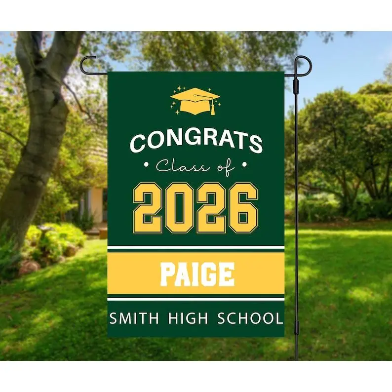 Custom Graduation Garden Flag | Class of 2026 Senior Flag with Name & School | Personalized Grad Décor | Outdoor Graduation Homeware