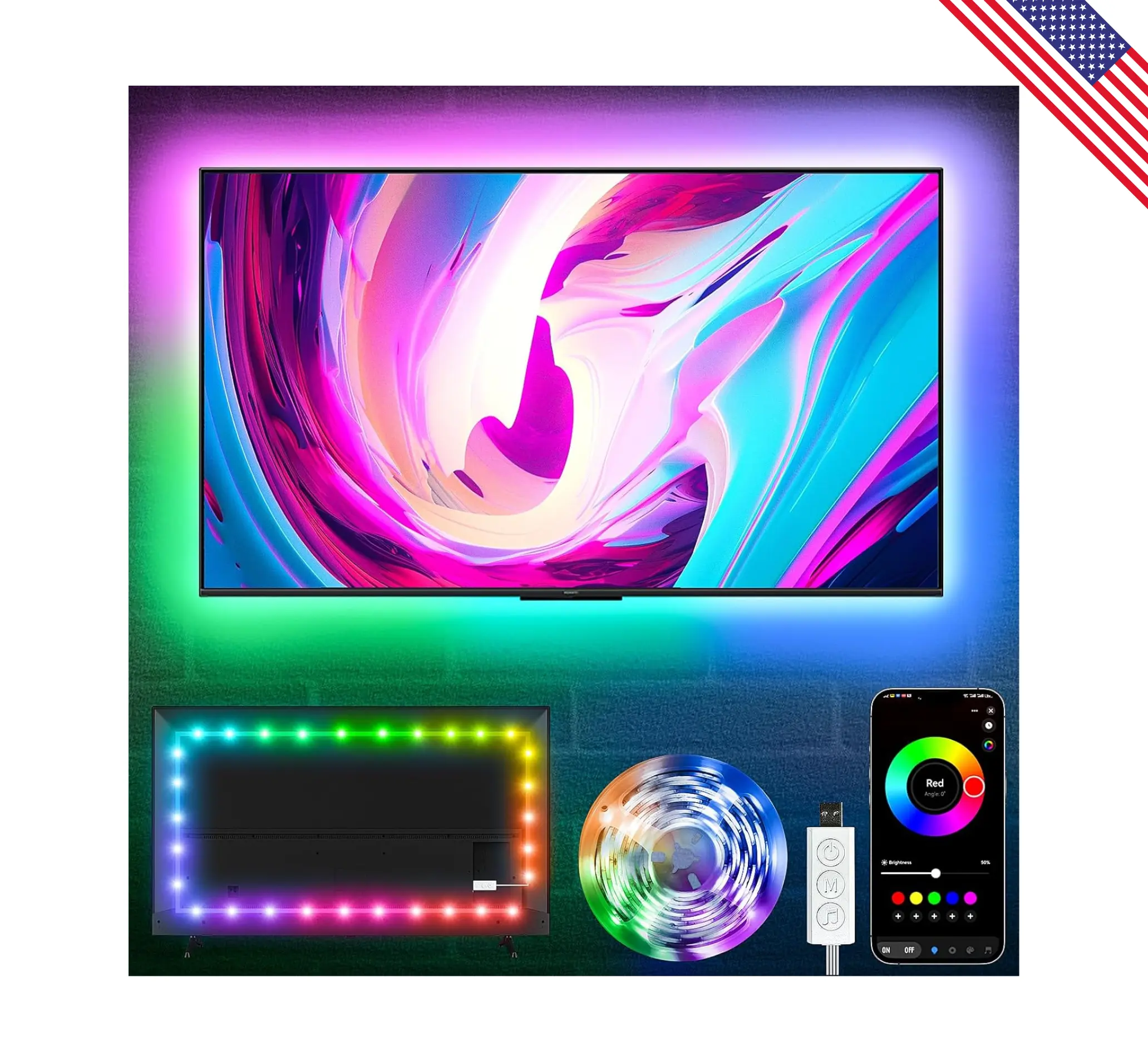 LED Lights for TV, 16.5ft TV LED Backlight for 45–75 Inch TVs RGB TV Backlight Behind Music Sync Smart APP & Button Control TV LED Strip Lights USB Powered for Bedroom/Gaming