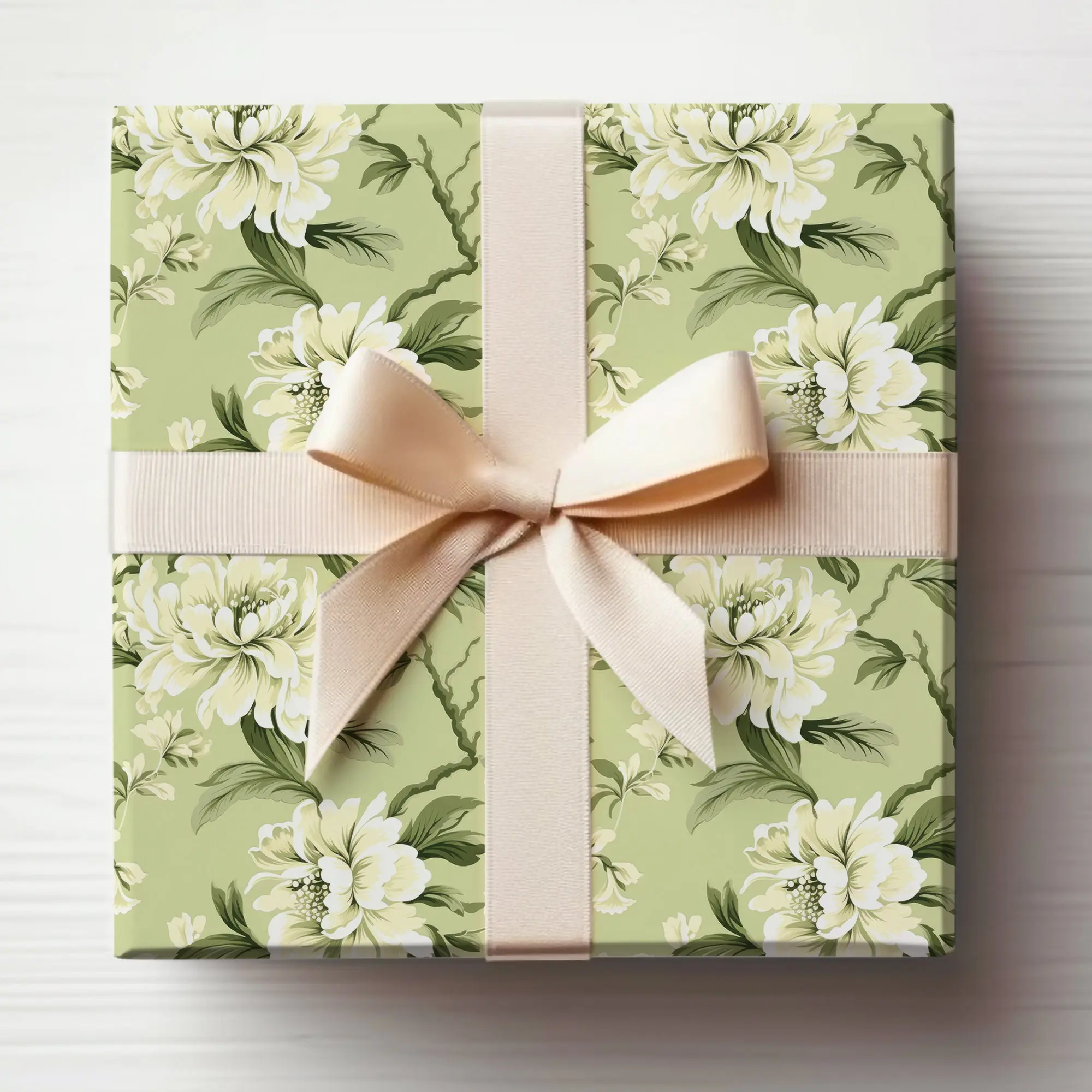 Green Vintage Chinoiserie Wrapping Paper Green Vintage Floral Christmas Wrapping Paper Roll Vintage Floral, Green Chinoiserie Gift Wrap