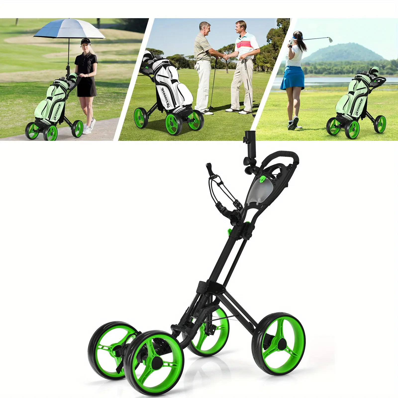 Goplus Folding 4-Wheel Golf Cart Band Brake Scoreboard Adjustable Handle Green