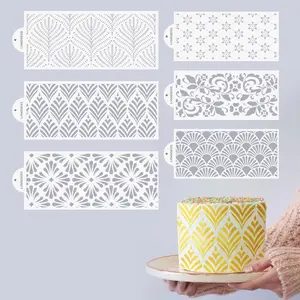 6PCS Floral Hollow Lace Cake Decorating Stencils Templates for Wedding Birthday Buttercream Decor Style B