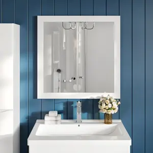 Eviva Sun 30" x 30" Square White Wooden Framed Mirror