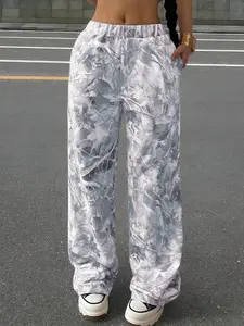 Women's Branch Print Sweatpants, Cool Streetwear Hip Hop Rap Dance Motorcycle School Youth Fashion Casual Trendy Sports Plant Design Drawstring Waist Sweatpants