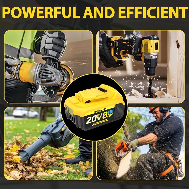 Upgraded 4-Pack 20V 8.0Ah Lithium Ion Batteries for De-walt 20 Volt Max XR Tools DCB200 DCB201 DCB203 DCB204 DCB206 DCB207 High Capacity Long-lasting Power